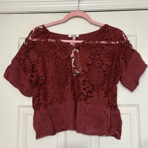 Elegant Crochet Lace Top - Rust